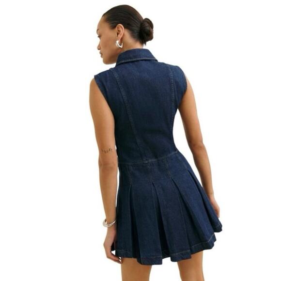NWT Reformation Arella Denim Mini Dress Sleeveless Dark Wash Women’s Size 2 - Picture 5 of 9